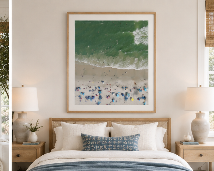 31st Street in August Ocean City NJ 30x40 fine art print in oak frame, coastal bedroom