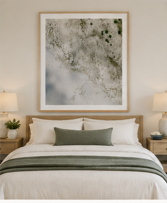 Dune Study 30x40 natural oak frame in coastal bedroom