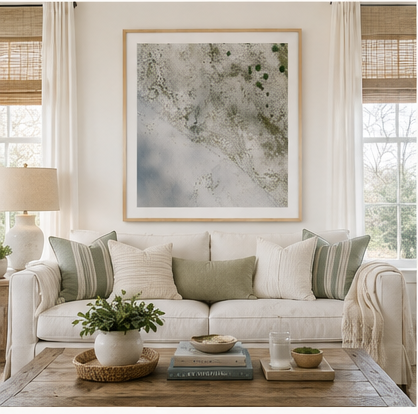 Dune Study 30x40 natural oak frame in coastal living room
