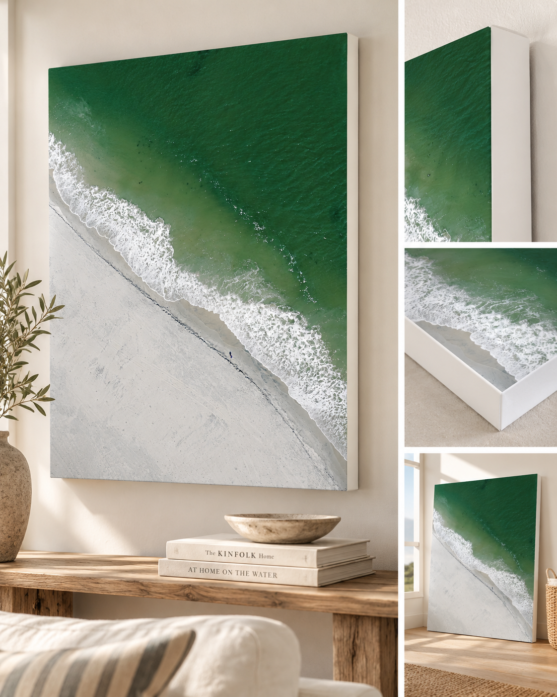 Shoreline Solitude 24 x 30 portrait canvas mockup with white edges